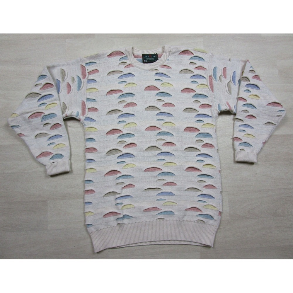 Vintage 90s Lord Jeff 3D‎ Slash Knit Sweater (M) Cotton Cut Out Cotton Grunge